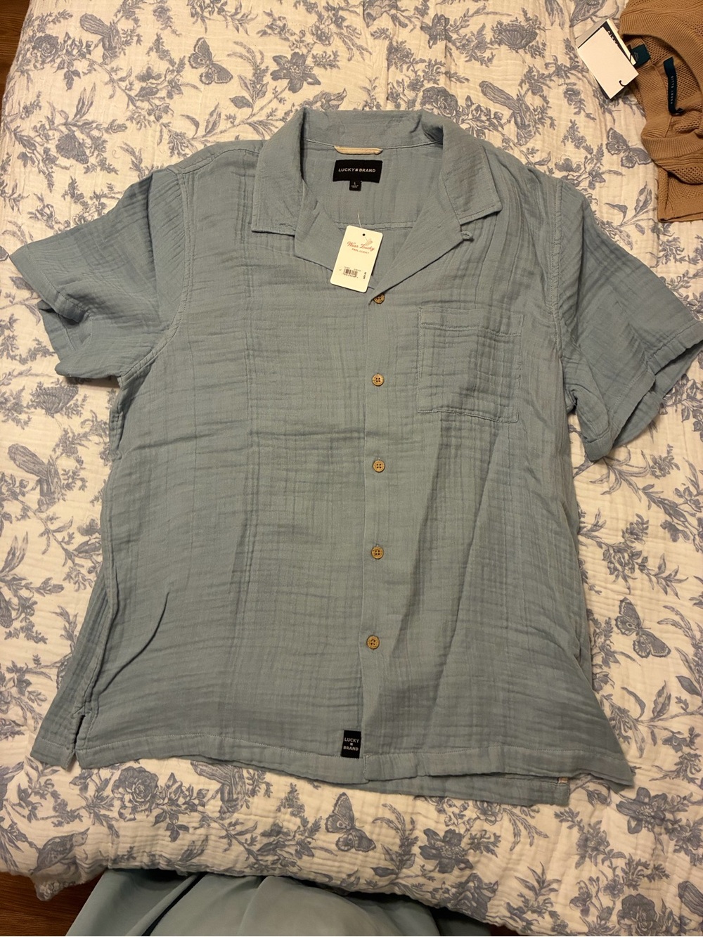 Lucky Brand Light Blue Short-Sleeve Camp Shirt gauze large